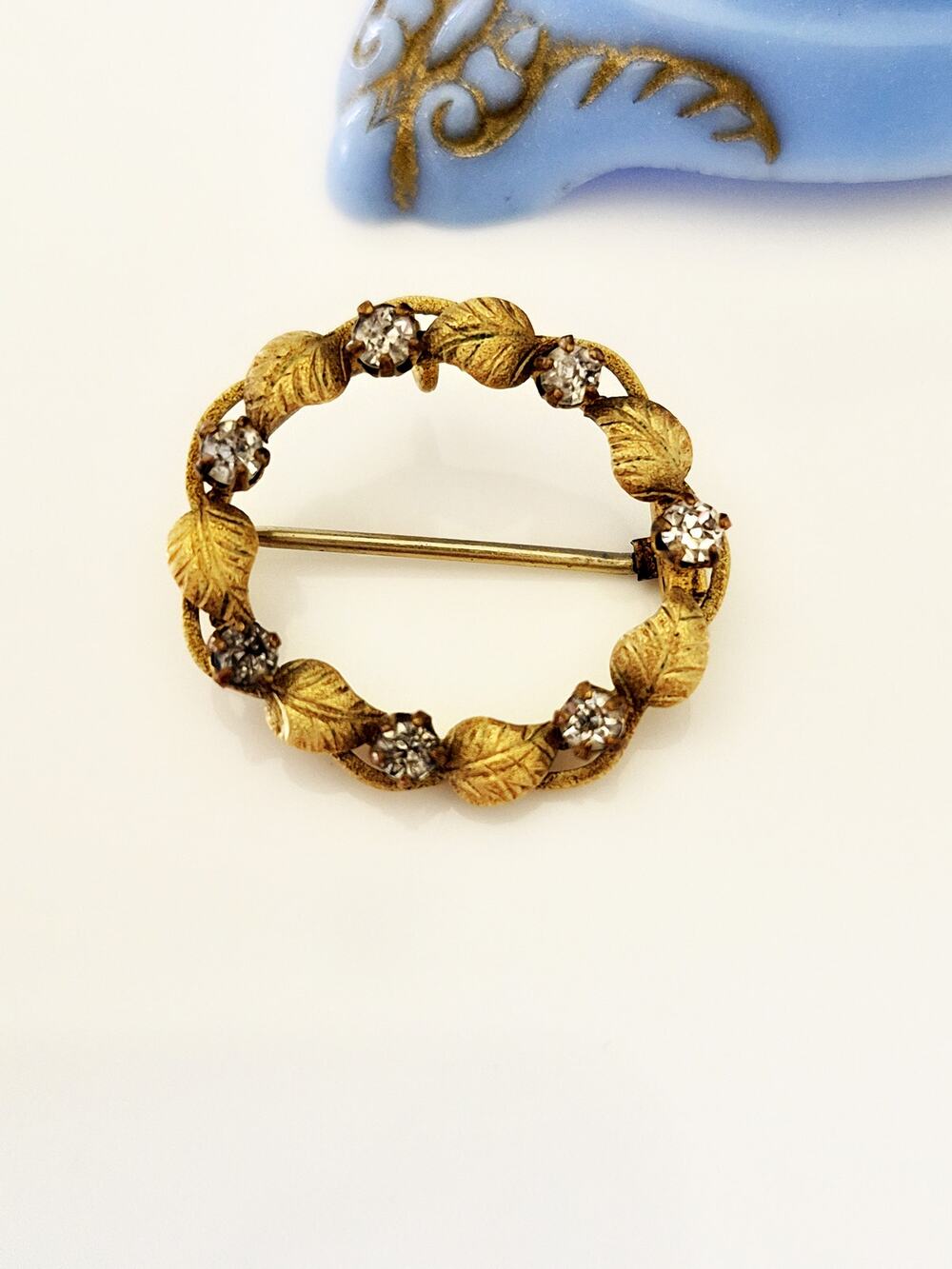 Vintage Gold-fill Rhinestone Wreath C-Clasp Brooch Pendant